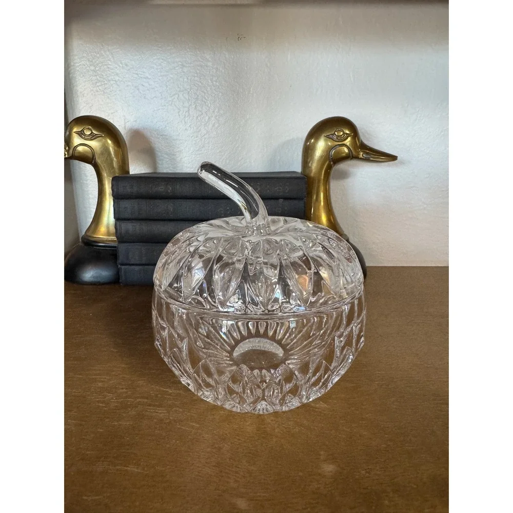 Gorham Crystal Apple Candy Dish with Lid Vintage Glass Trinket Box Jewel Box